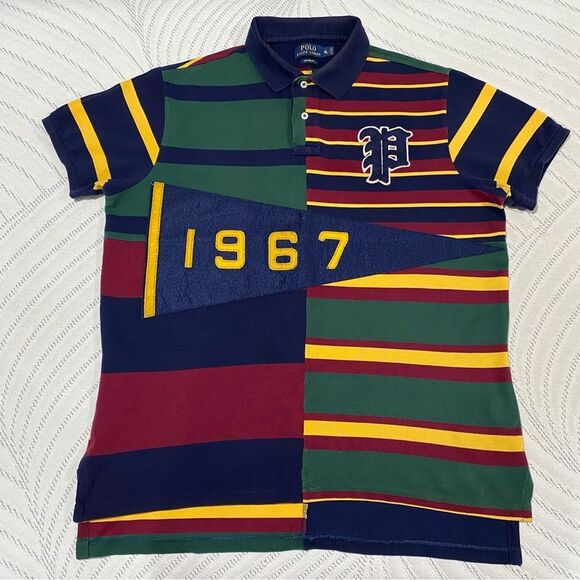 Polo Ralph Lauren Regimental Patch Stripe w/ 1967 Felt Banner Rugby Shirt Sz XL - Picture 5 of 8